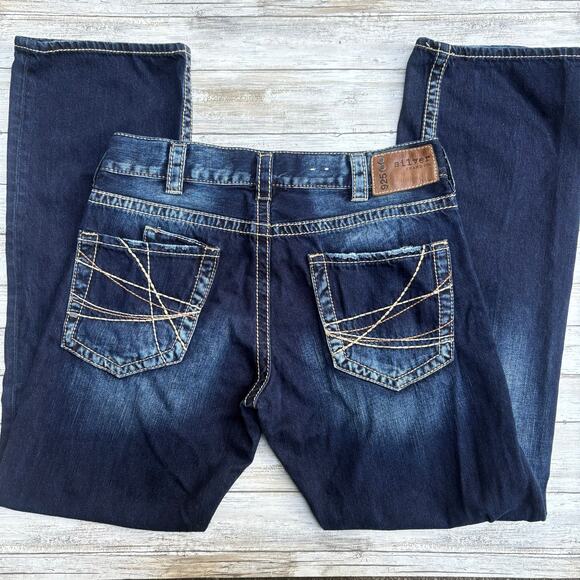 Silver Bootcut Jeans 34x34 925 Series Zac Y2K Faded Western Dark Wash Mid Rise - Picture 1 of 15